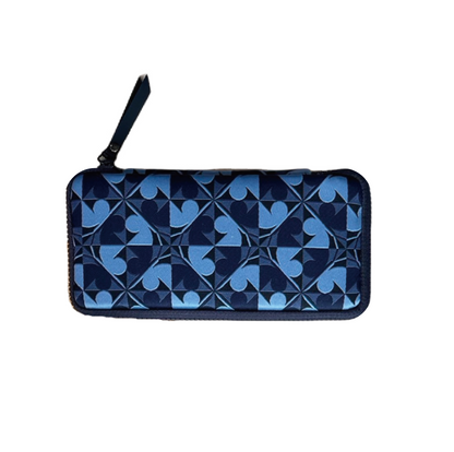 Blue patterned pouch on a white background