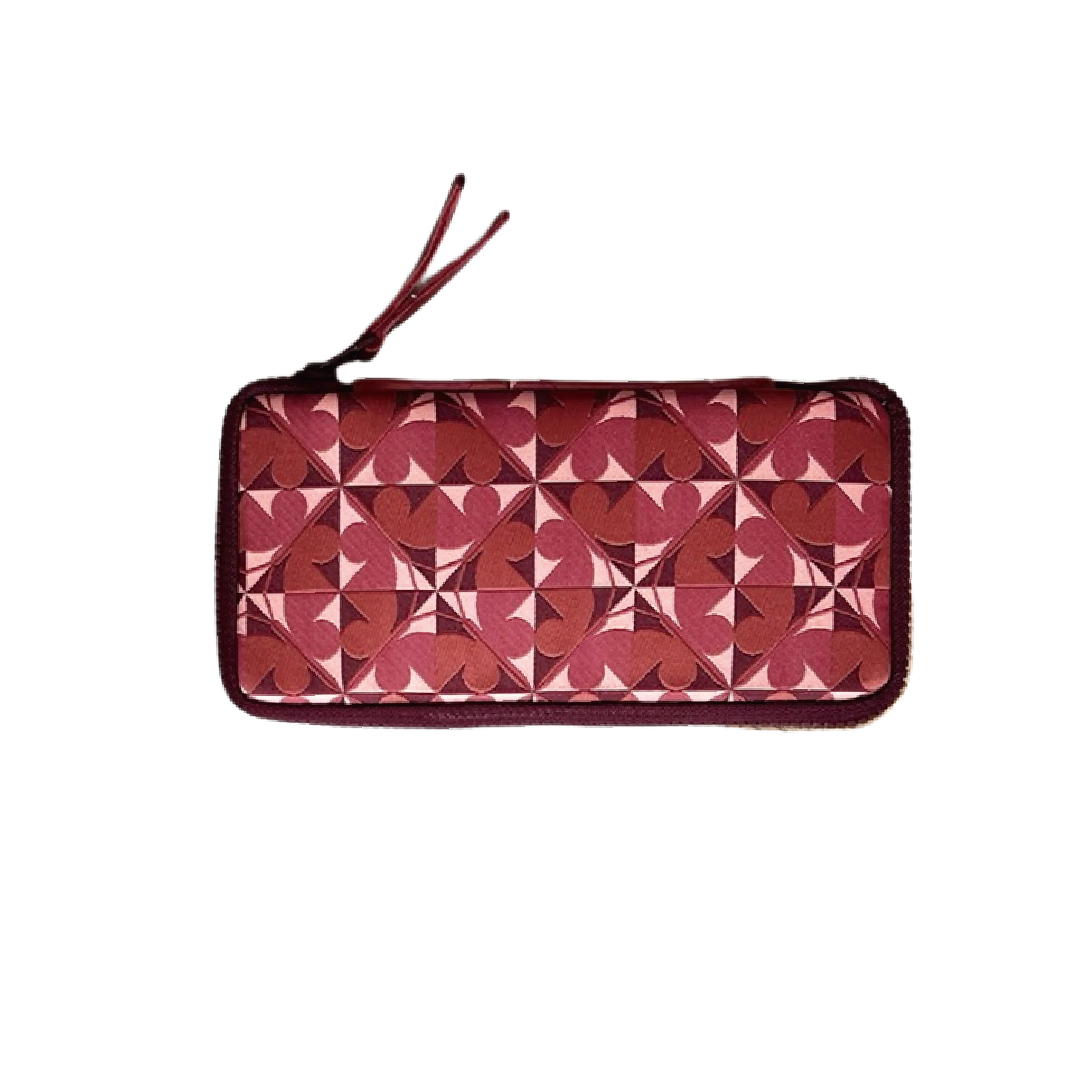 Patterned wallet with a strap on a white background