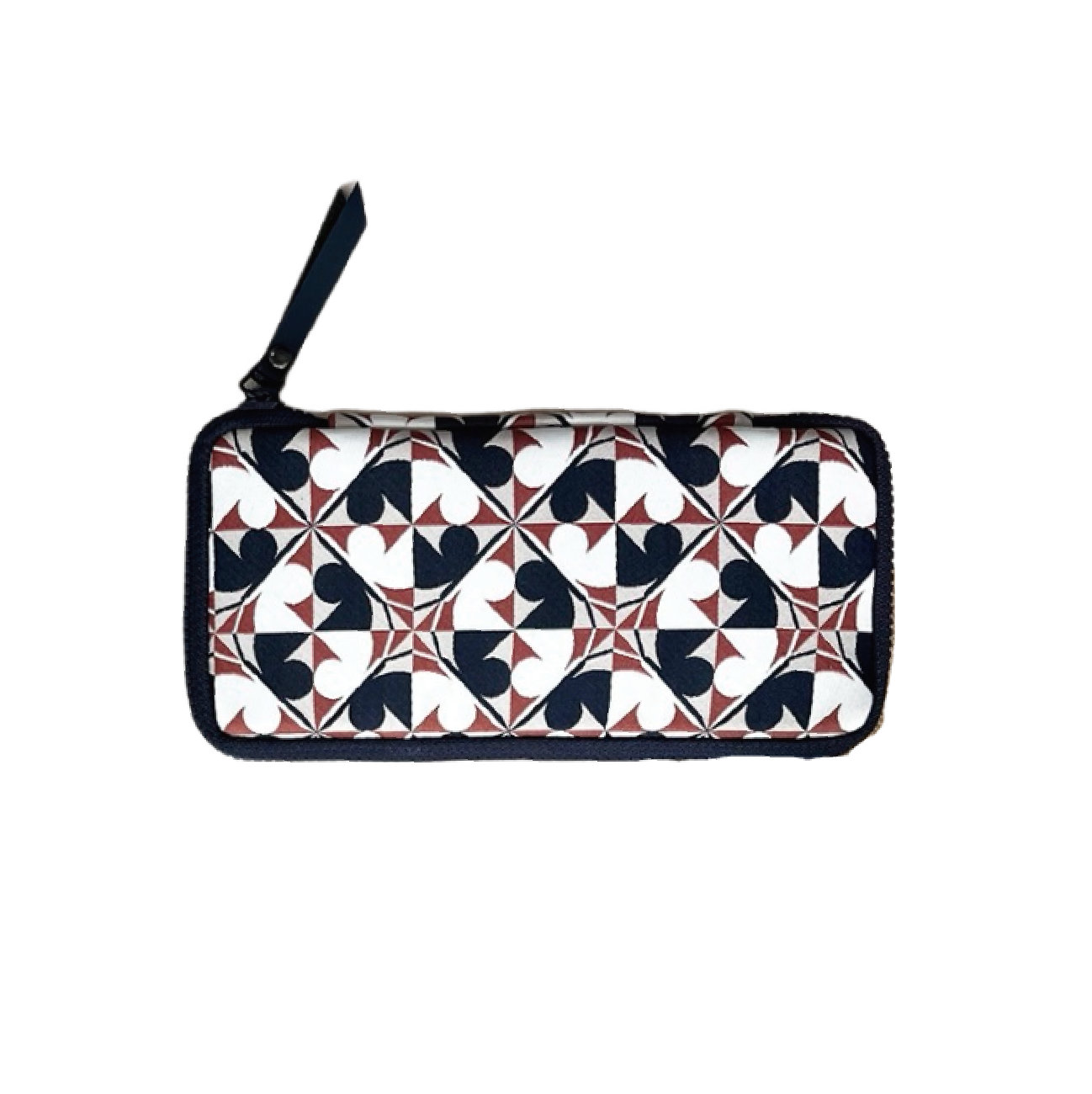 Patterned pouch with heart design on a white background