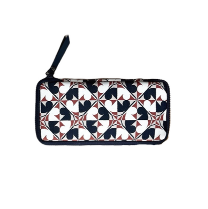 Patterned pouch with heart design on a white background