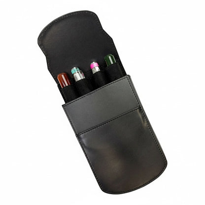 Piper Trading Co. black full-grain leather four-pen case with a fold-over flap closure and soft interior.