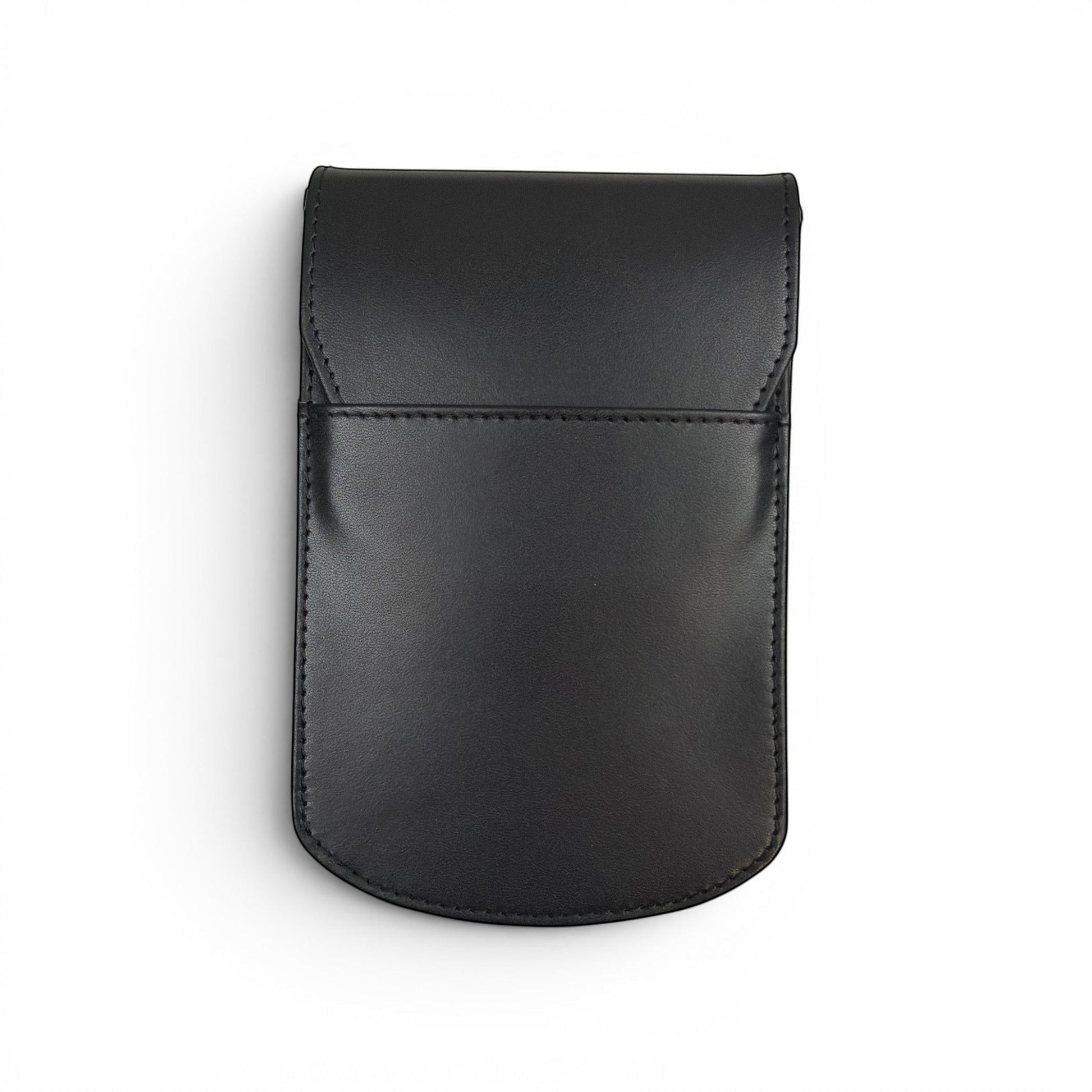 Piper Trading Co. black full-grain leather four-pen case with fold-over flap closure and soft interior.