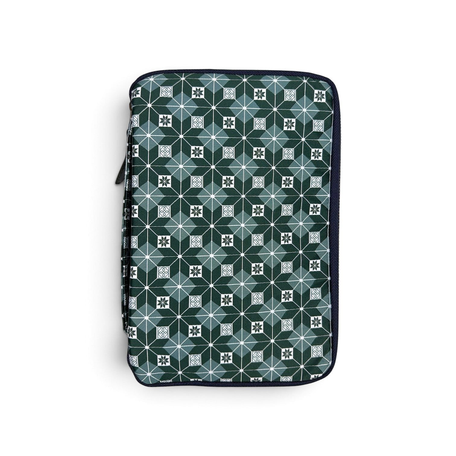 Piper Trading Co. Kyoku Haku 10 pen case featuring a dark green geometric star pattern and a side storage pocket.