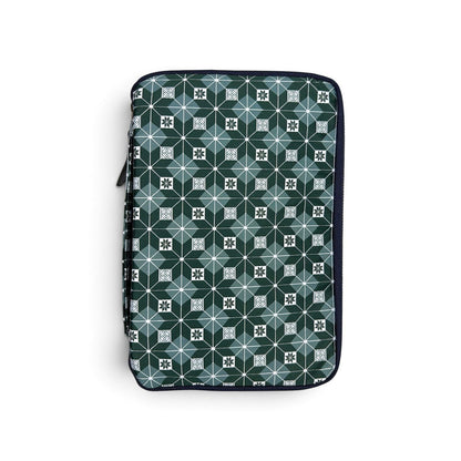 Piper Trading Co. Kyoku Haku 10 pen case featuring a dark green geometric star pattern and a side storage pocket.