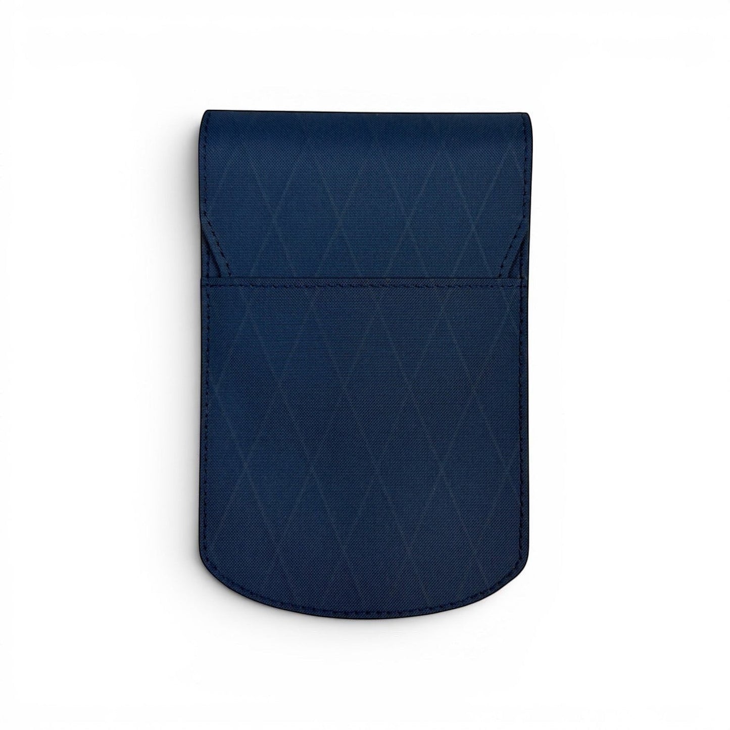 Piper Trading Co. navy blue X-Pac fabric 4 pen case with diamond pattern and curved bottom edge.